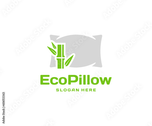 Filler of a soft pillow from bamboo fiber logo design. Hygiene pillow with bamboo fiber inside graphic design. Concept of comfortable and healthy sleep