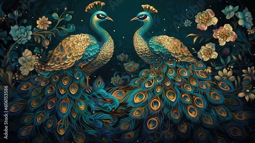  beautiful peacock with feathers out, generative ai