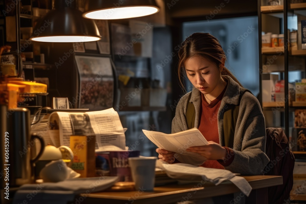 person sitting in a cafe reading a newspaper - Illustration Generated with ai Technology person sitting in a cafe reading a newspaper - Illustration Generated with ai Technology