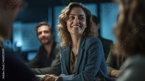 Portrait of a executive woman during a team meeting - illustration created with generative ai