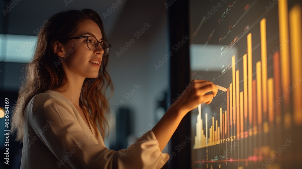 Person presenting and evaluating data chart - Illustration created with generative ai