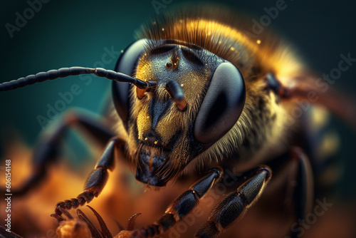 Honey bee on sunflower. Macro close-up view. Generative AI