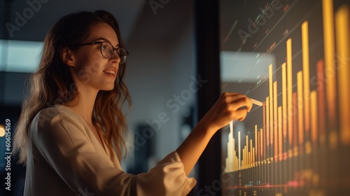 Person presenting and evaluating data chart - Illustration created with generative ai photo