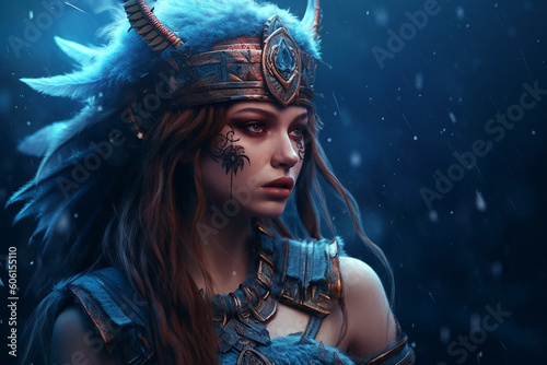 Magic female warrior princess in mystic armor. Generative AI