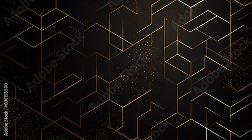 Wallpaper Mural Dark black mosaic background with golden lines Art Deco luxury style texture Created with Generative AI technology Torontodigital.ca