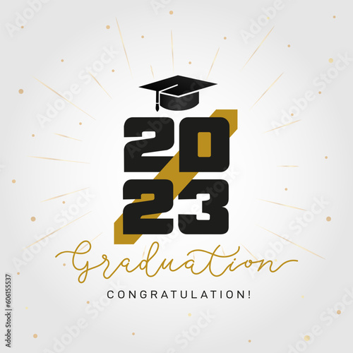 Lettering 2023 Class of. Design For greeting, invitation card. Template for graduation design, congratulation event, card, webT-shirt, party, high school, college graduate. Vector on white background.