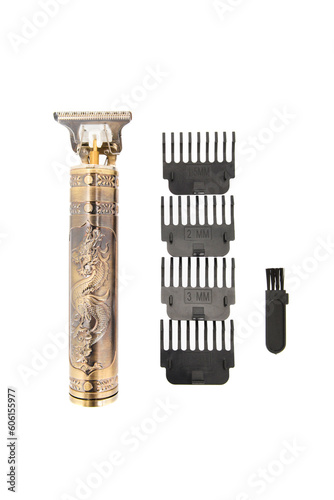 Electric hair trimmer on white background. photo