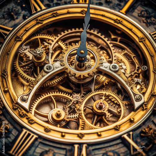 old clock mechanism with gears - by generative ai