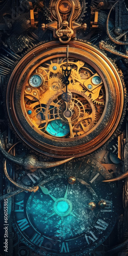 background with clock mechanism clog gears - by generative ai