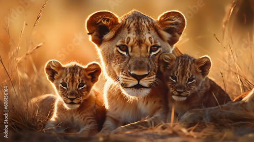 Lion Female With Babies Generated With AI © Annette