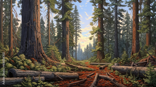redwood forest and path landscape - by generative ai