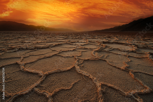Death Valley national park salt flats at sunset photo