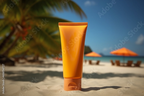 sunscreen in a tropical beach Generative AI