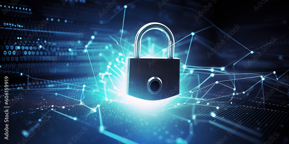 Securing Digital Information: Padlock Emblematic of Internet Cybersecurity and Data Theft Prevention. AI Generated Securing Digital Information: Padlock Emblematic of Internet Cybersecurity and Data Theft Prevention. AI Generated