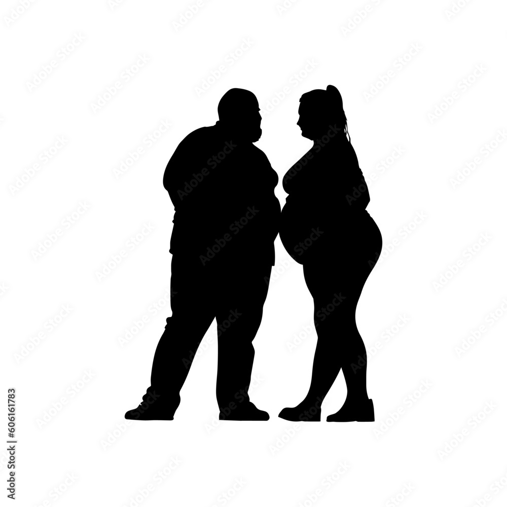 Vector illustration. Silhouette of a man and woman of large build.