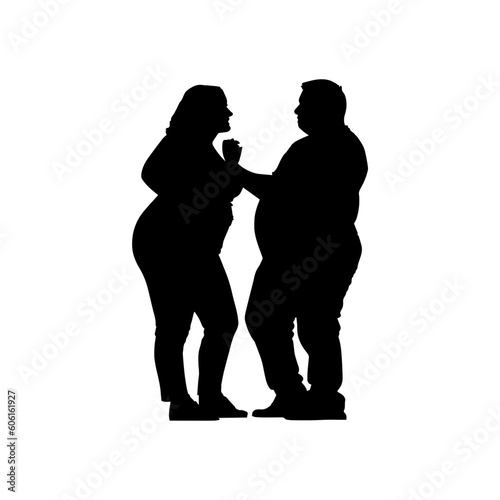 Vector illustration. Silhouette of a man and woman of large build.