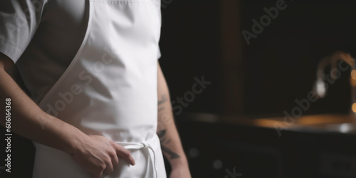 chef with white apron and white shirt, with kitchen ustensiles. AI Genereted photo