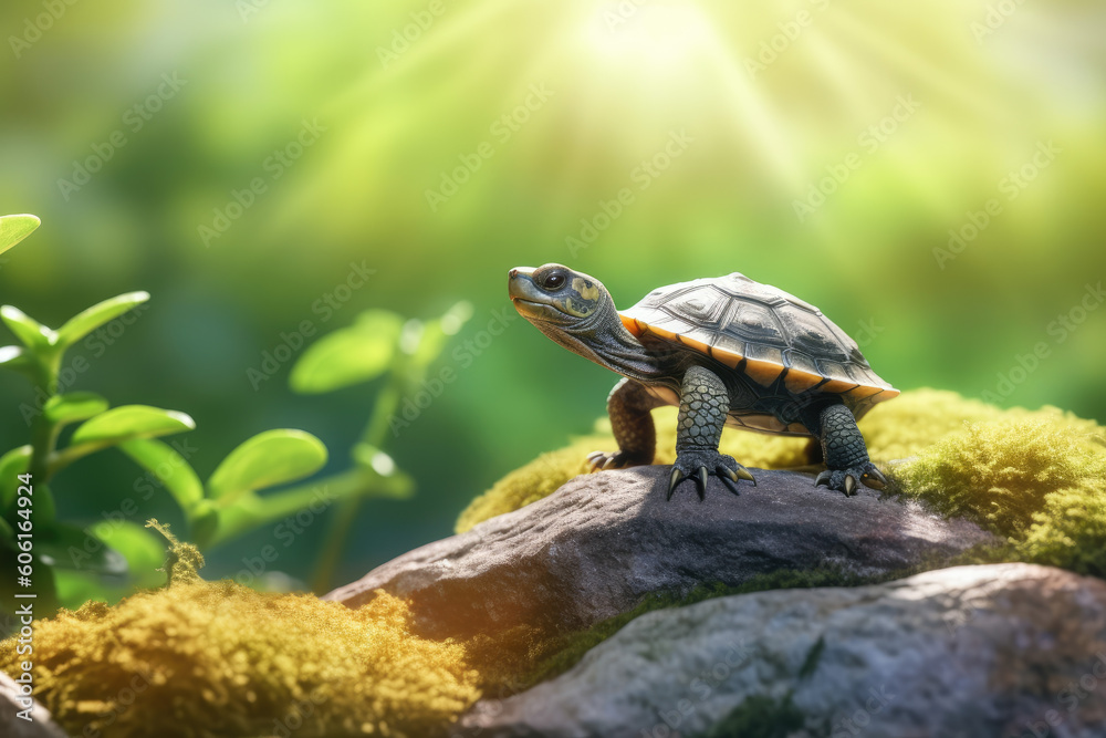 Fototapeta premium Tiny Turtle sitting on a rock