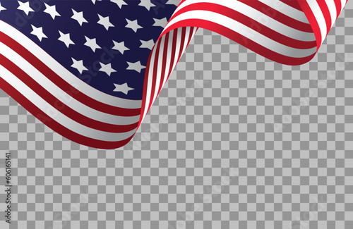  Waving american flag on transparent background. vector illustration