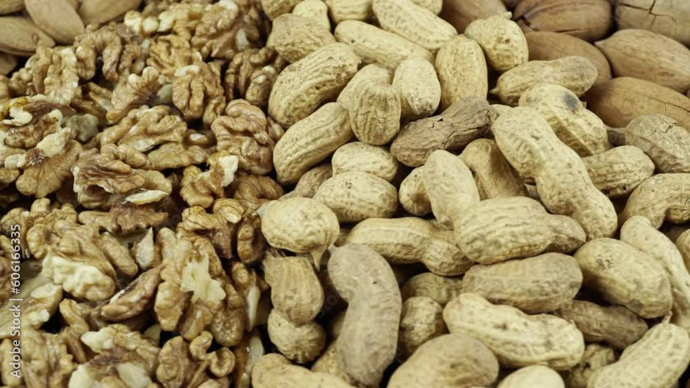 Assorted Nuts In Close Up Tracking Shot.