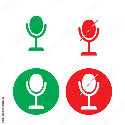 Icono de micrófono. Símbolo de micrófono apagado. Botones de icono de silencio de voz. Vector