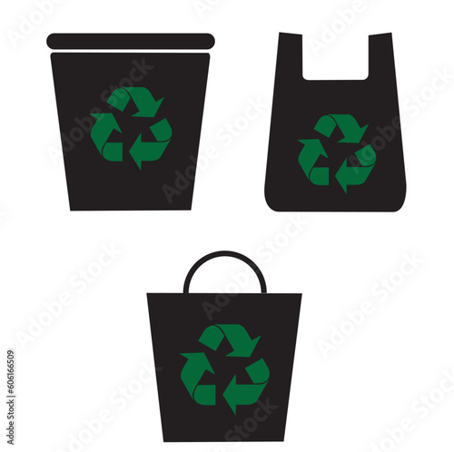 Set de accesorios para reciclar. Icono vector
