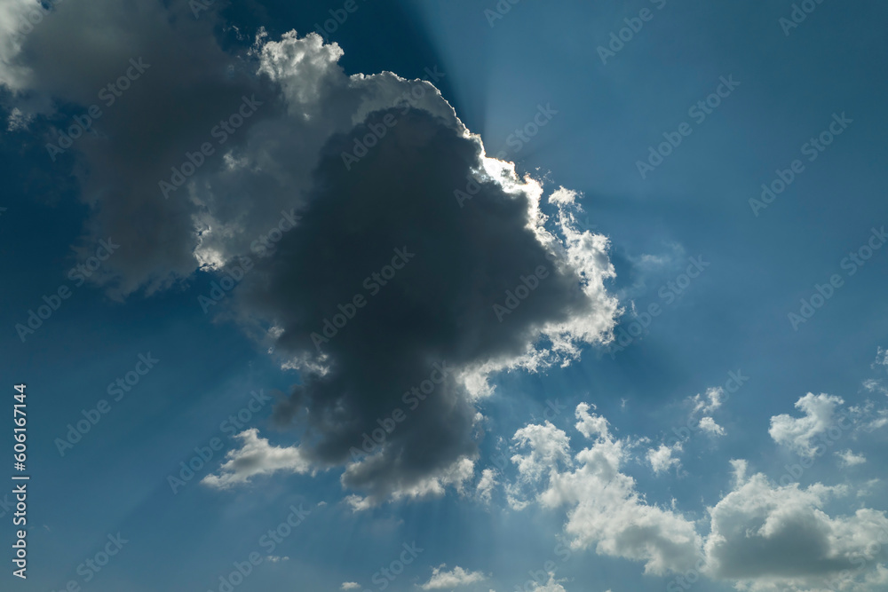 Naklejka premium White puffy cumulus clouds on summer blue sky
