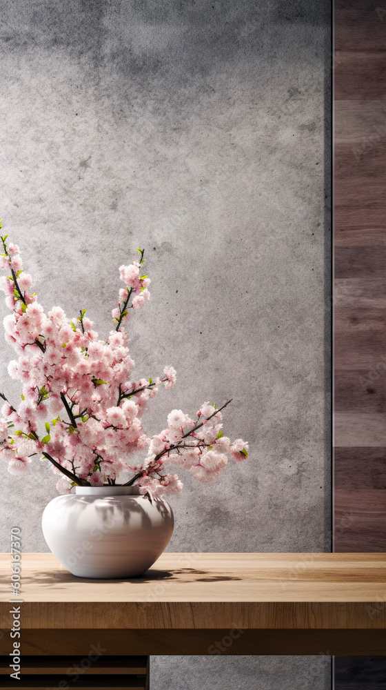 Textured background still life with cherry blossom
