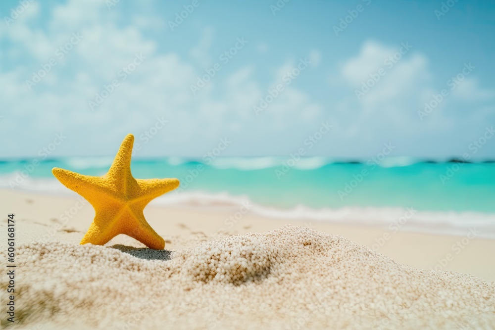 Summer beach with a blurred sea in the backdrop. Generative AI Summer beach with a blurred sea in the backdrop. Generative AI