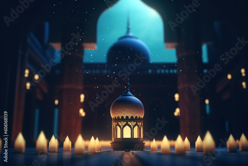 Eid Mubarak Festivities: Stunning Illustration Celebrating Ramadan and Islamic Traditions. AI Generated