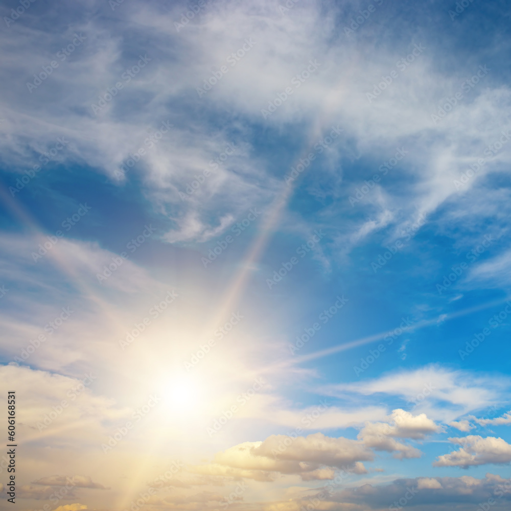 Bright sun on beautiful blue sky Bright sun on beautiful blue sky