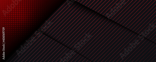 Abstract red and blue gradient geometric diagonal layer on black background with copy space for text