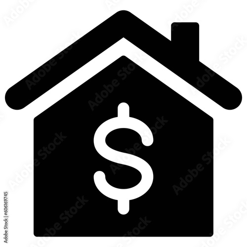 Black single house price icon, simple real estate value flat design concept vector for app ads web banner button ui ux interface elements isolated on white background