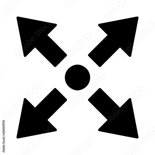 Black single extend  moving icon, 4 crossed square arrow, simple quad guard joystick shape position flat design pictogram vector, app web button ui ux interface elements isolated on white background
