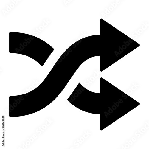Black shuffle crossed arrows flat design icon, simple 2 way mixed arrows, interface concept elements app ui ux web button logo, modern graphic glyphs flat design vector isolated on white background