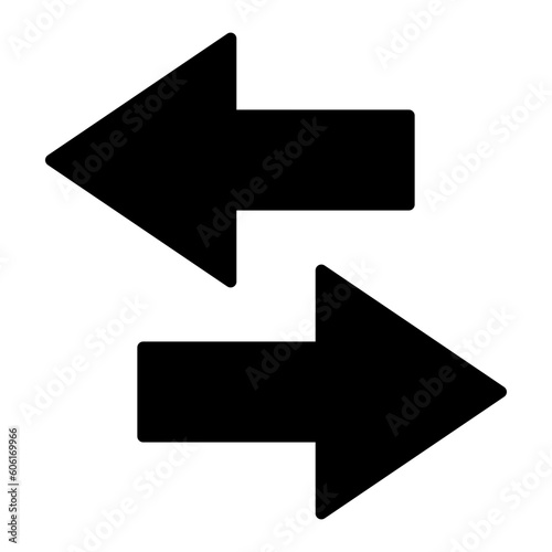 Black right left two 2 ways arrows icon, simple pointing in opposite directions interface element, app ui ux web button logo, graphic flat design pictogram vector isolated on white background