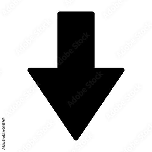 Black go down arrow icon, simple turn bottom direction interface element, app ui ux web button logo, graphic flat design pictogram vector isolated on white background