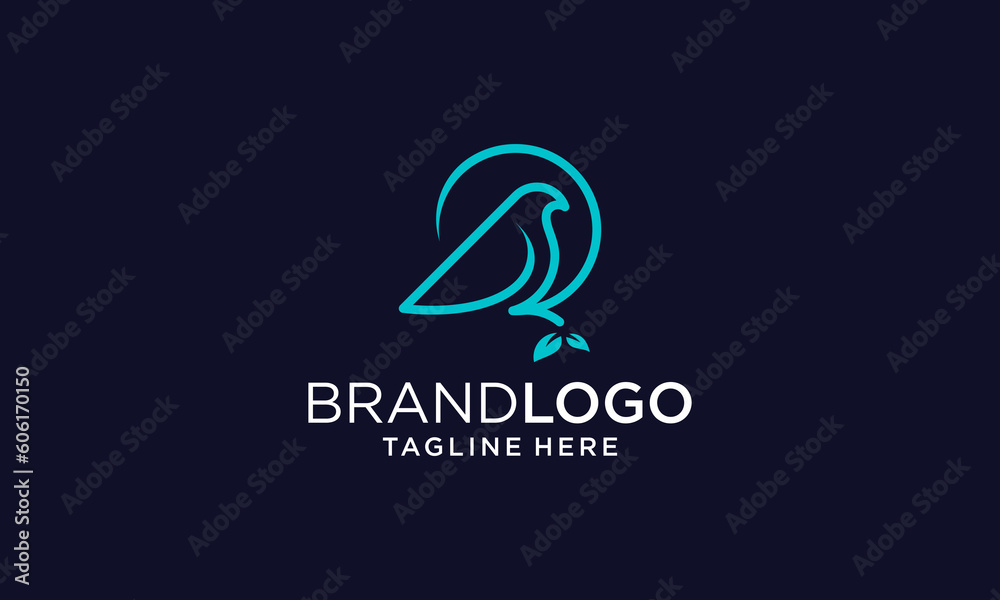 Bird logo with perched on tree branch in linear design style
Bird logo with perched on tree branch in linear design style