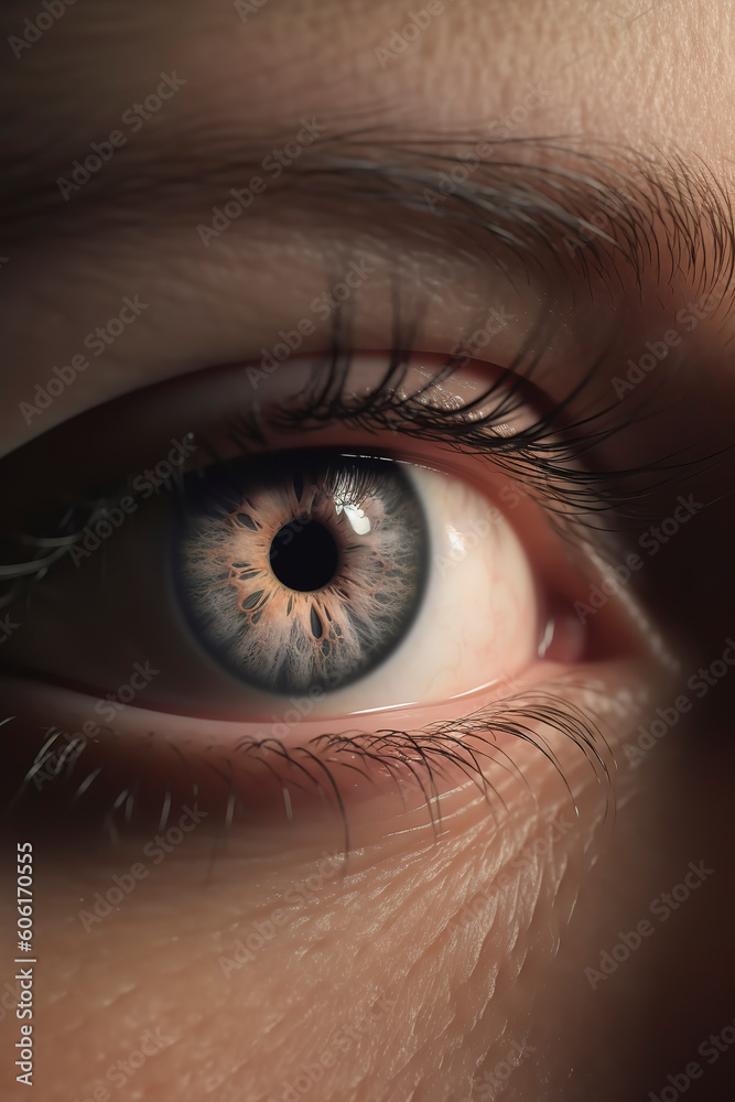 Naklejka premium Framed Vision: Close-Up Image of an Eye Featuring Exquisite Focus and Blur. AI Generated