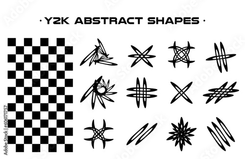 Set of aesthetic y2k geometric shapes. Simple trendy black and white geometric shapes. Retro line design elements. Vector illustration for social networks or posters. EPS 10