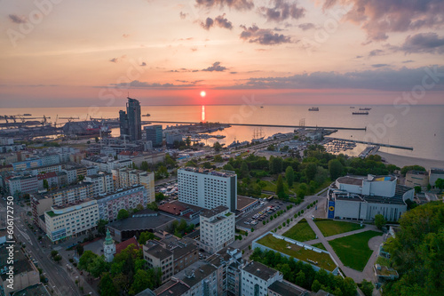 sunrise view of the city in gdynia photo