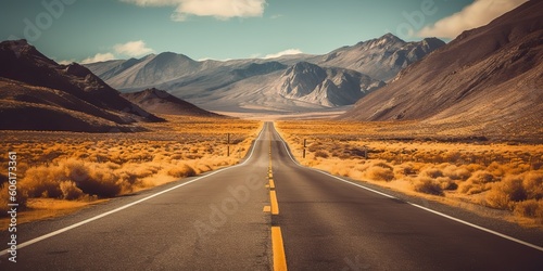 AI Generated. AI Generative. Adventure desert road explore vibe. Graphic Art photo