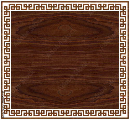 Greek frame ornaments, meanders. Square meander border from wooden walnut repeated Greek motif Vector illustration