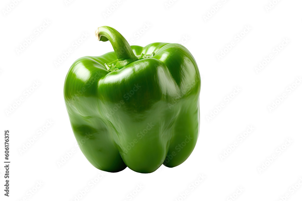 Closeup of a Green Bell Pepper (Capsicum) isolated on transparent background. Generative AI Closeup of a Green Bell Pepper (Capsicum) isolated on transparent background. Generative AI