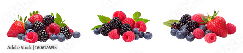 Summer berries isolated on transparent background. Generative AI photo