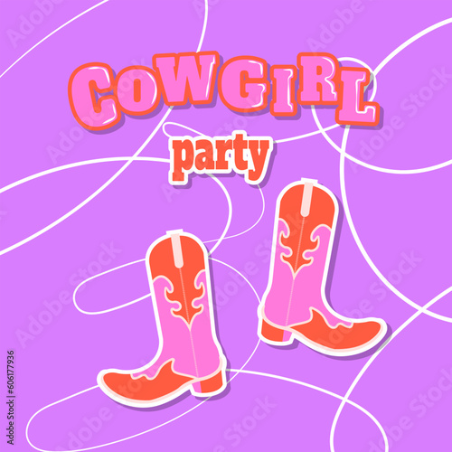 Cowboy Cowgirl Party Card Template Retro Wild West Party Invitation