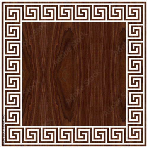 Greek frame ornaments, meanders. Square meander border from wooden walnut repeated Greek motif Vector illustration