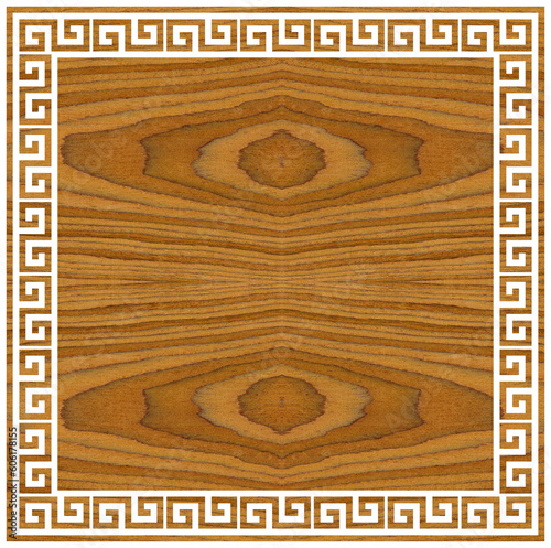 Greek frame ornaments, meanders. Square meander border from wooden walnut repeated Greek motif Vector illustration
