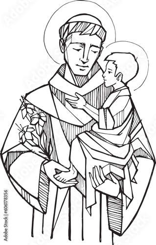 Hand drawn illustration of Saint Anthony of padua..