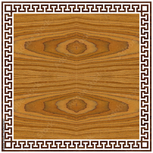 Greek frame ornaments, meanders. Square meander border from wooden walnut repeated Greek motif Vector illustration
